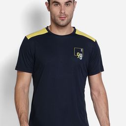 Wildcraft Men Navy Blue & Yellow Colourblocked T-shirt-image-6