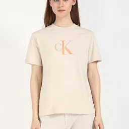Calvin Klein Jeans Women Typography Printed Round Neck Cotton T-shirt-picture-40