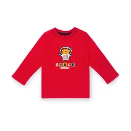 KAVEE Infant Boys Red Printed Biowashed Round Neck Pure Cotton T-shirt-picture-2