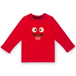 KAVEE Infant Boys Red Printed Biowashed Round Neck Pure Cotton T-shirt-picture-1