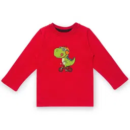 KAVEE Infant Boys Red Printed Biowashed Round Neck Pure Cotton T-shirt-picture-0