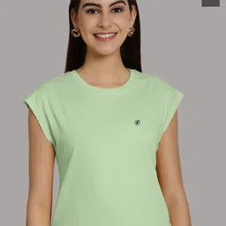 Friskers Women Sea Green 2 Extended Sleeves Applique T-shirt-image-81