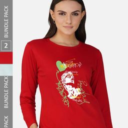 CHOZI Pack Of 2 Printed Round Neck Regular Fit Pure Cotton Casual T-shirt-image-87