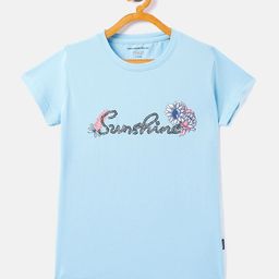Crimsoune Club Girls Blue Printed Applique T-shirt-image-96