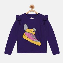 KiddoPanti Girls Purple Printed Cotton T-shirt-image-17