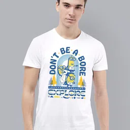 Free Authority Men White  Blue Typography Minions Printed Pure Cotton T-shirt-image-35