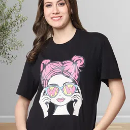 Metronaut Women Fusion Graphic Printed Round Neck Cotton Relaxed Fit T-shirt-image-93