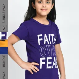 BAESD Girls Pack Of 3 Typography Printed Cotton T-shirts-picture-41