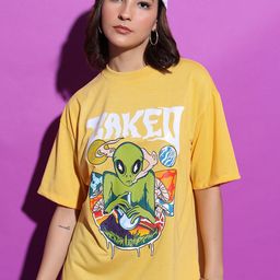 Tokyo Talkies Yellow Graphic Printed Oversized T-Shirt-image-32
