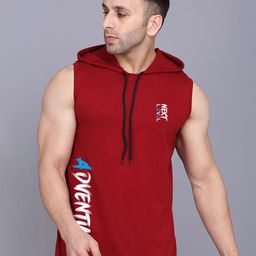 SLOWLORIS Summer Collection Men Typography Printed Hooded Sleeveless T-shirt-picture-4