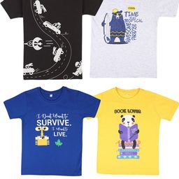 OBOW Boys Pack Of 4 Graphic Printed Bio Finish Pure Cotton T-Shirts-image-125