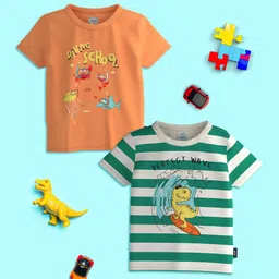 Nauti Nati Boys Pack Of 2 Graphic Printed Bio Finish Pure Cotton T-shirt-image-84