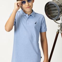 Nautica Boys Brand Logo Printed Polo Collar Cotton T-shirt-19