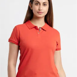Status Quo Women Rust Polo Collar Cotton T-shirt-image-40