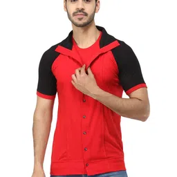 Black Collection Men Colourblocked Shirt Collar Cotton Casual Sweatshirt-image-80