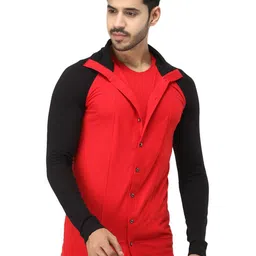 Black Collection Men Colourblocked Shirt Collar Cotton Casual Sweatshirt-image-81