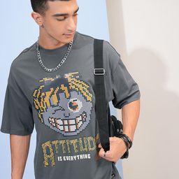 HIGHLANDER Round Neck Drop Shoulder Sleeves Graphic Printed Cotton Oversized T-shirt-image-89