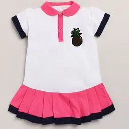 Lazy Shark Girls White & Pink Colourblocked T-shirt Dress-14