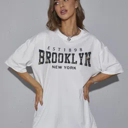 TRENDY RABBIT Women Typography Printed Henley Neck Applique T-shirt-image-70