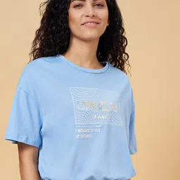 Ajile by Pantaloons Typography Printed Drop Shoulder Sleeves Cotton T-shirt-image-88