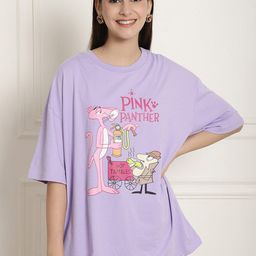 Fabflee Pink Panther Printed Cotton Oversized T-shirt-image-62