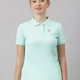 Beverly Hills Polo Club Women Polo Collar Pure Cotton Applique Casual T-shirt-picture-34