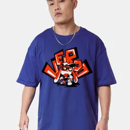 VEIRDO Round Neck Short Sleeves Graphic Printed Pure Cotton Cotton Oversized T-shirt-image-74