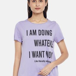 People Women Purple Typography Printed Pure Cotton T-shirt-picture-38