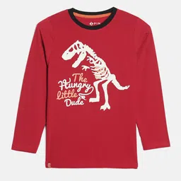 3PIN Boys Red Typography Printed Applique T-shirt-image-84