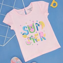 Pantaloons Baby Girls Typography Printed Cotton Round Neck Cap Sleeves Applique T-shirt-picture-47
