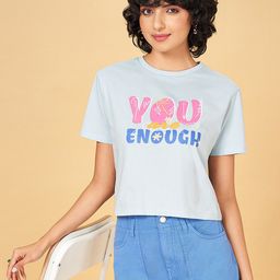 People Blue Typography Printed Relaxed Fit Cotton Crop T-shirt-image-29