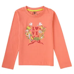 Cub McPaws Girls Coral & Green Typography Printed Cotton T-shirt-image-14