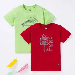 Ed-a-Mamma Boys Pack of 2 Graphic Printed Round Neck Pure Cotton T-shirts-image-3