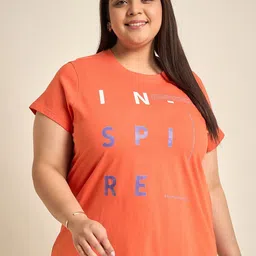 Sztori Round Neck Typography Printed Drop-Shoulder Sleeves Cotton Plus Size T-shirt-image-82