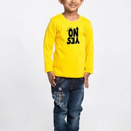 Friskers Boys Yellow Typography Printed Applique T-shirt-image-87