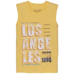Status Quo Boys Yellow Typography Printed Applique Cotton T-shirt-image-57