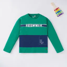 Ed-a-Mamma Boys Green & Blue Typography Colourblocked Cotton T-shirt-80