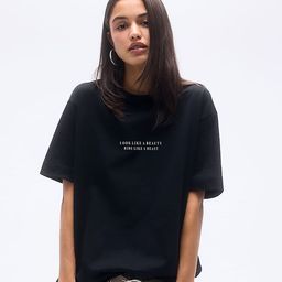 MISCHIEF MONKEY Typography Printed Drop-Shoulder Sleeves Oversized Cotton T-shirt-image-34
