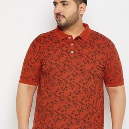 THE MILLION CLUB Men Plus Size Floral Printed Polo Collar Cotton T-shirt-image-82
