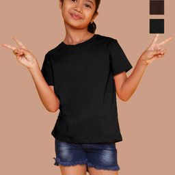 NUSYL Pack of 2 Girls Black & Brown Solid Half Sleeve T-Shirts-image-91
