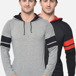 VIMAL JONNEY Men Set Of 2 Grey Solid Hood T-shirt-image-24