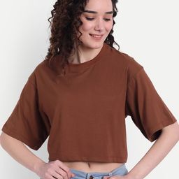 COLOR CAPITAL Women Brown Extended Sleeves Boxy T-shirt-picture-24