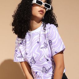 The Dry State Lavender Round Neck Printed Cotton T-shirt-image-12