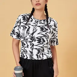 Ajile by Pantaloons Abstract Printed Round Neck Short Sleeves Cotton Oversized T-shirt-picture-47