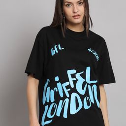 GRIFFEL Typography Printed Drop-Shoulder Sleeves Cotton Oversized T-shirt-image-48
