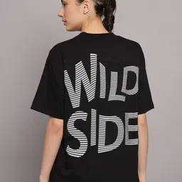 GRIFFEL Typography Printed Drop-Shoulder Sleeves Cotton Oversized T-shirt-image-52
