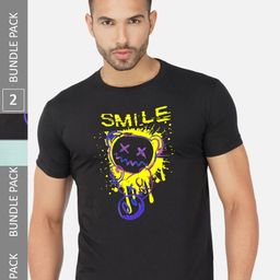CHOZI Pack Of 2 Typography Printed Cotton T-shirt-image-86