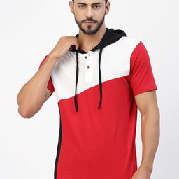 Kalt Colourblocked Hooded Short Sleeves Regular Fit Casual T-Shirt-image-3