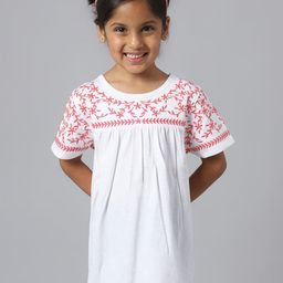 Beverly Hills Polo Club Girls Floral Embroidered Gathered Detail Pure Cotton Top-image-77