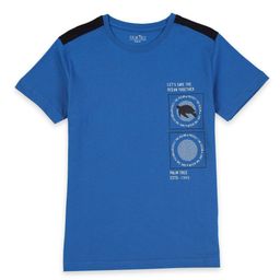 Palm Tree Boys Blue Colourblocked Cotton T-shirt-image-84